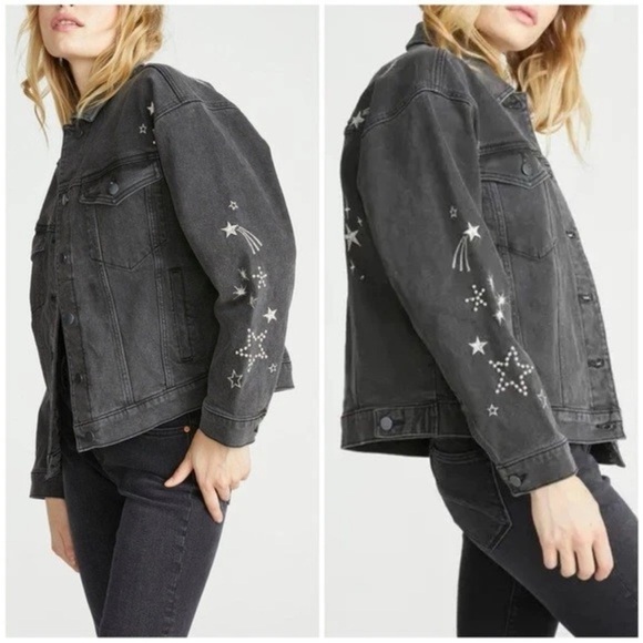 Driftwood Shooting Star Denim Trucker Jean Jacket Celestial Womens Sz Small NWT - Picture 2 of 9